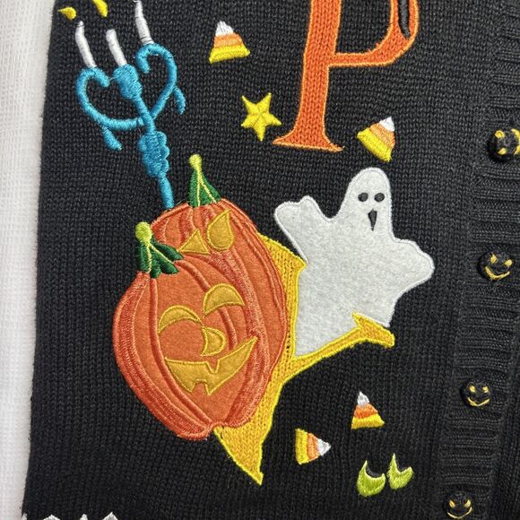 Tiara International Halloween Sweater Vest Size Medium Embroidered Pumpkin Ghost - Picture 7 of 12